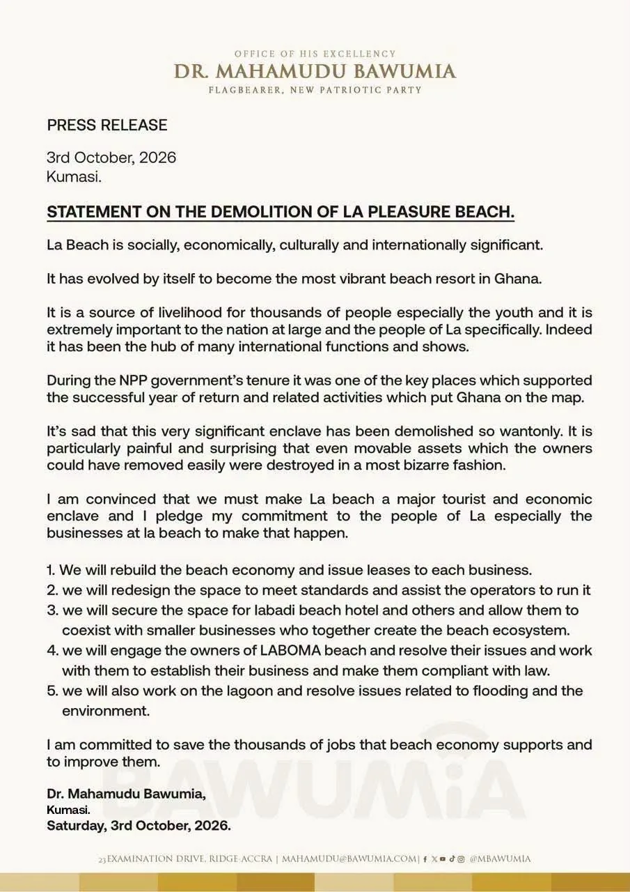 Photo 1 from: Bawumia condemns La Pleasure Beach demolition, pledges to rebuild and restore jobs