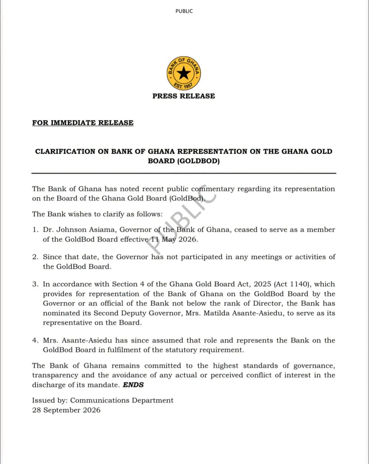 Photo 2 from: Bank of Ghana rejects claims of rift with GoldBod